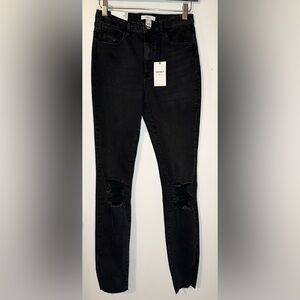 Forever 21 Distressed Knee High Rise‎ Skinny Jeans Black Size 28 NWT
